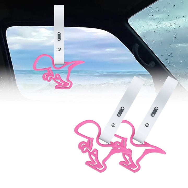 BRAND NEW 2PCS DINOSAUR PINK JDM TSURIKAWA RING WHITE Handle Strap Drift Charm