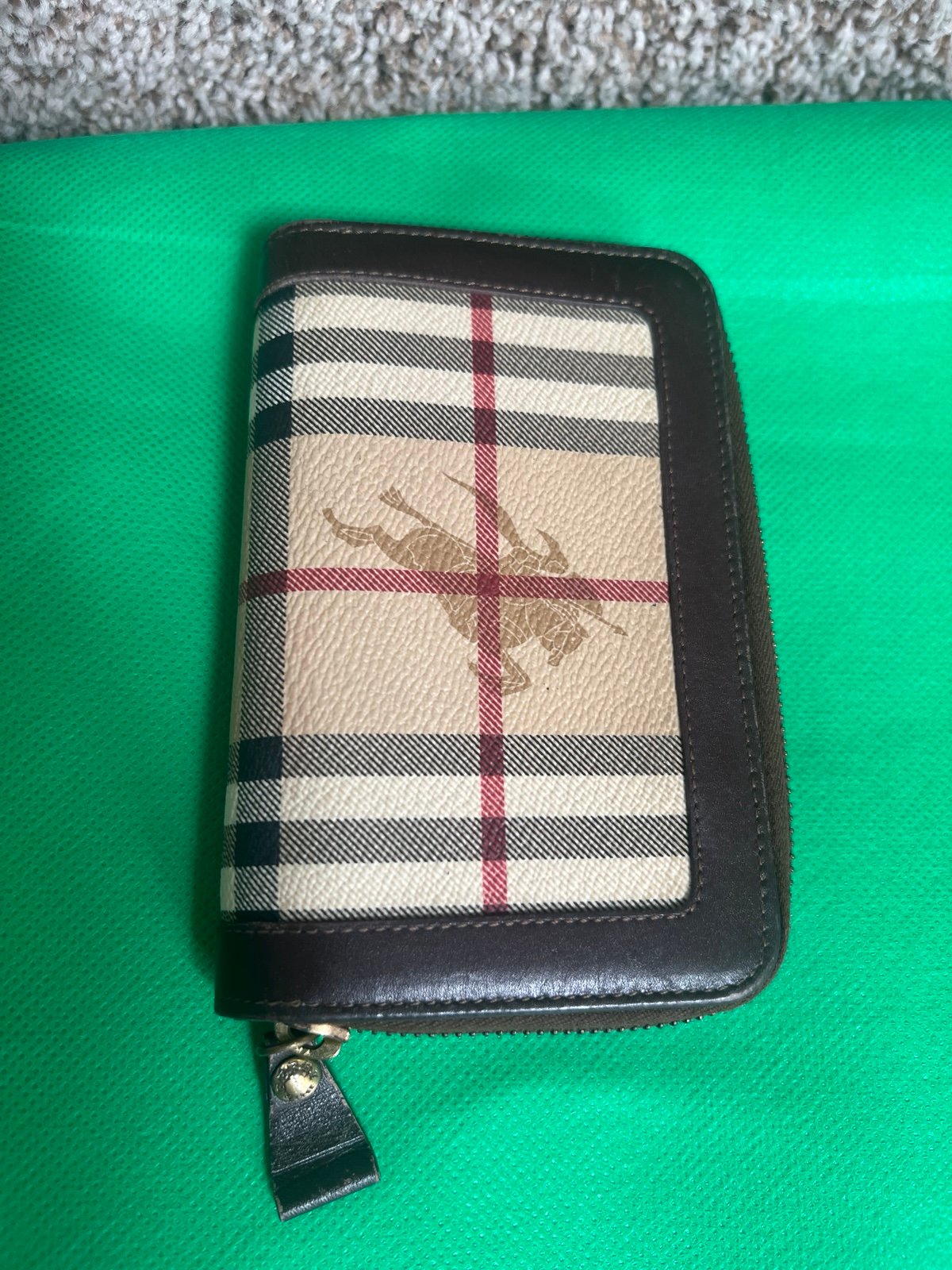 Burberry Women's Checkered Leather Wallet - Brown and Cream