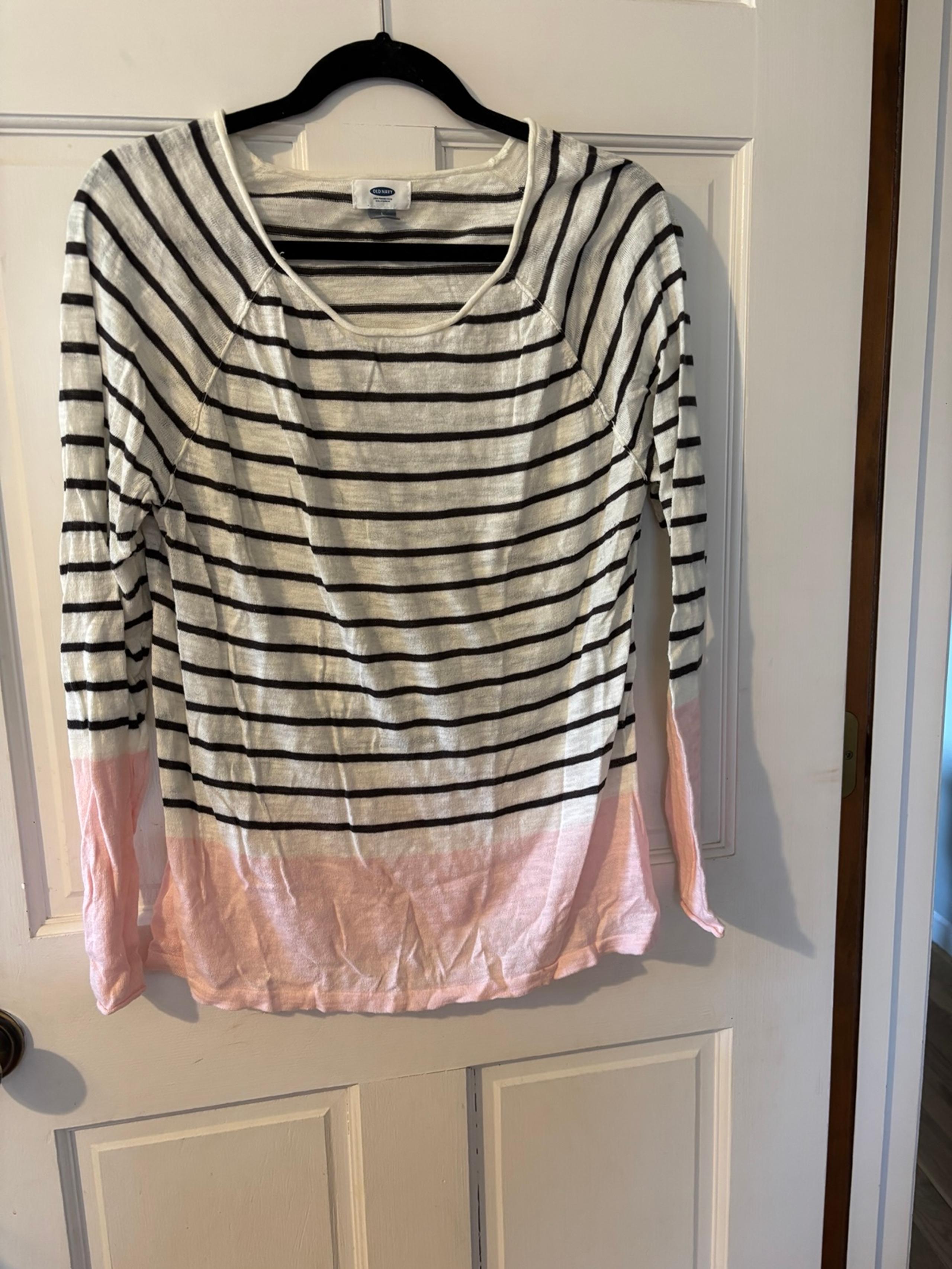 Like new Old Navy black-and-white stripe lightweight sweater with pink at bottom
