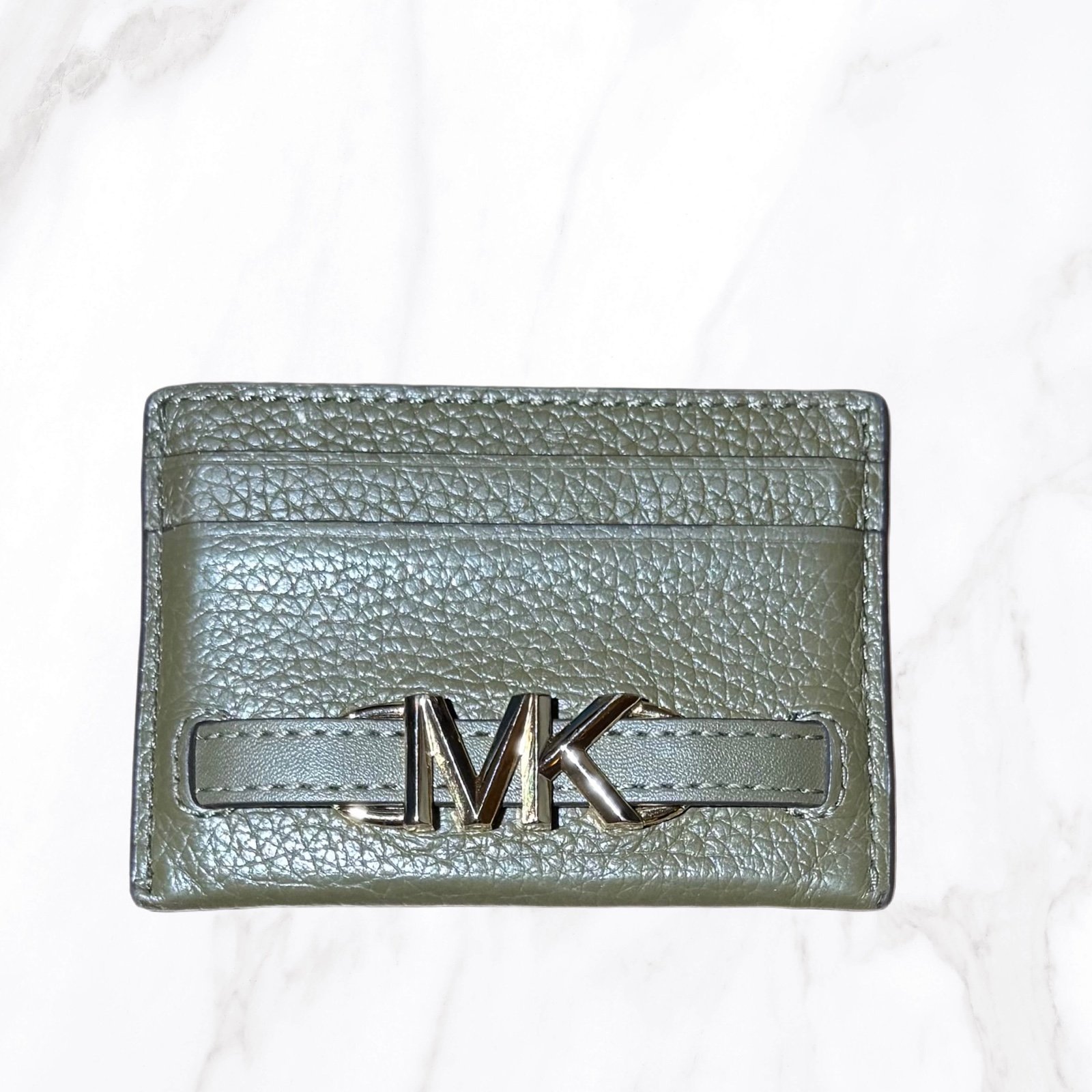 Michael Kors Olive Green Reed Large Pebbled 100% Leather Card Case
