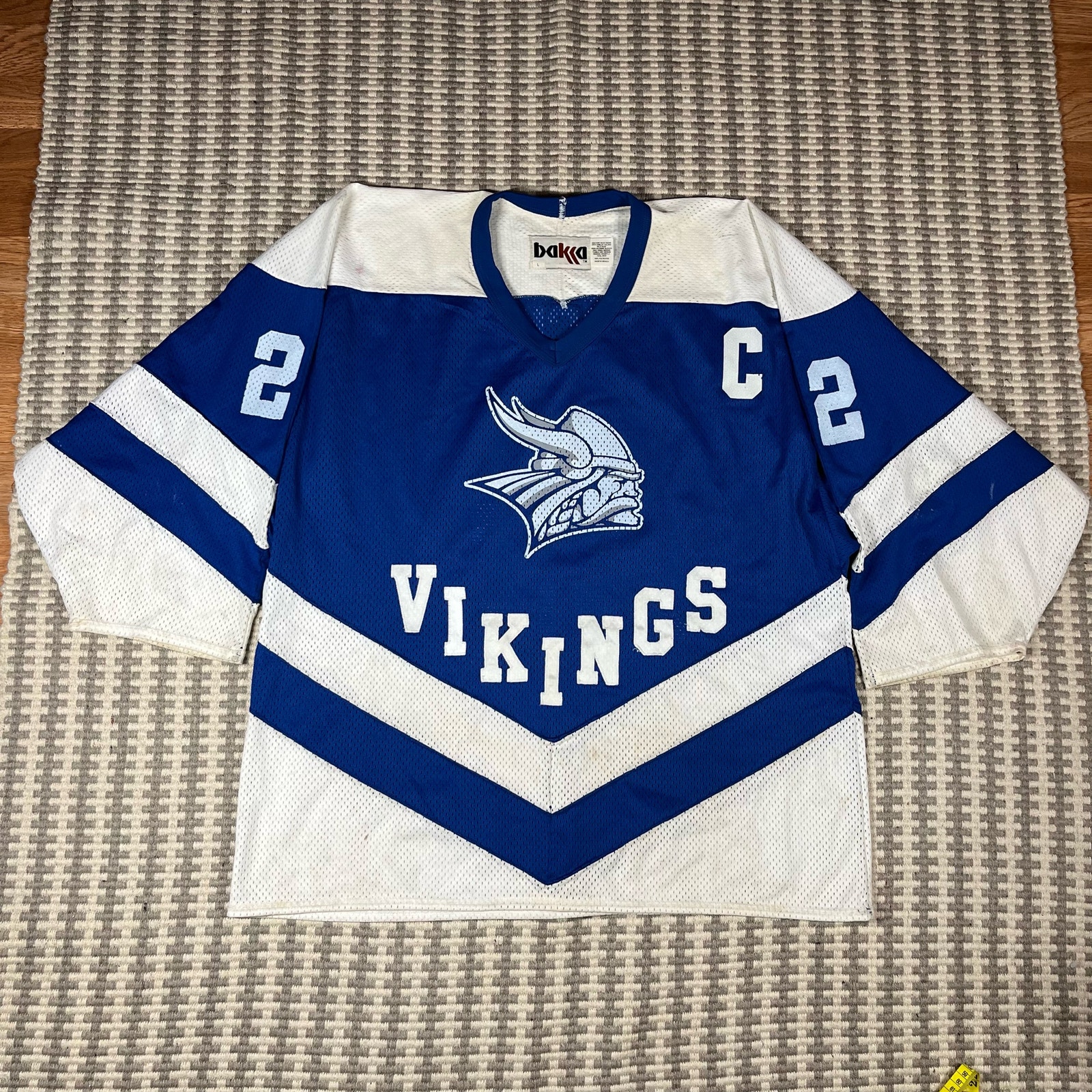 Bakka Vikings Captain #22 Higgins Hockey Jersey Blue White Adult Sz L Preowned