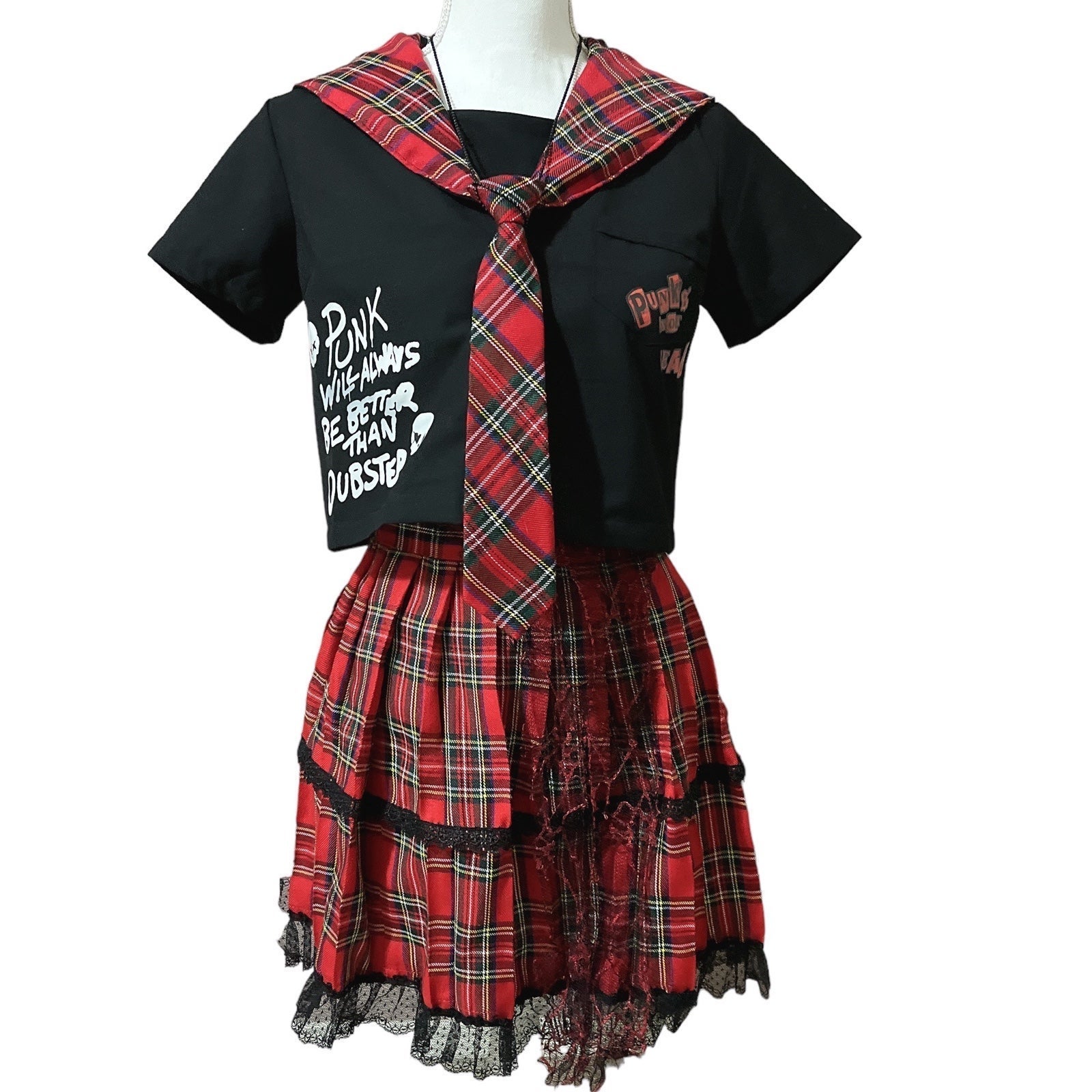 mall goth punk school girl uniform two piece outfit set