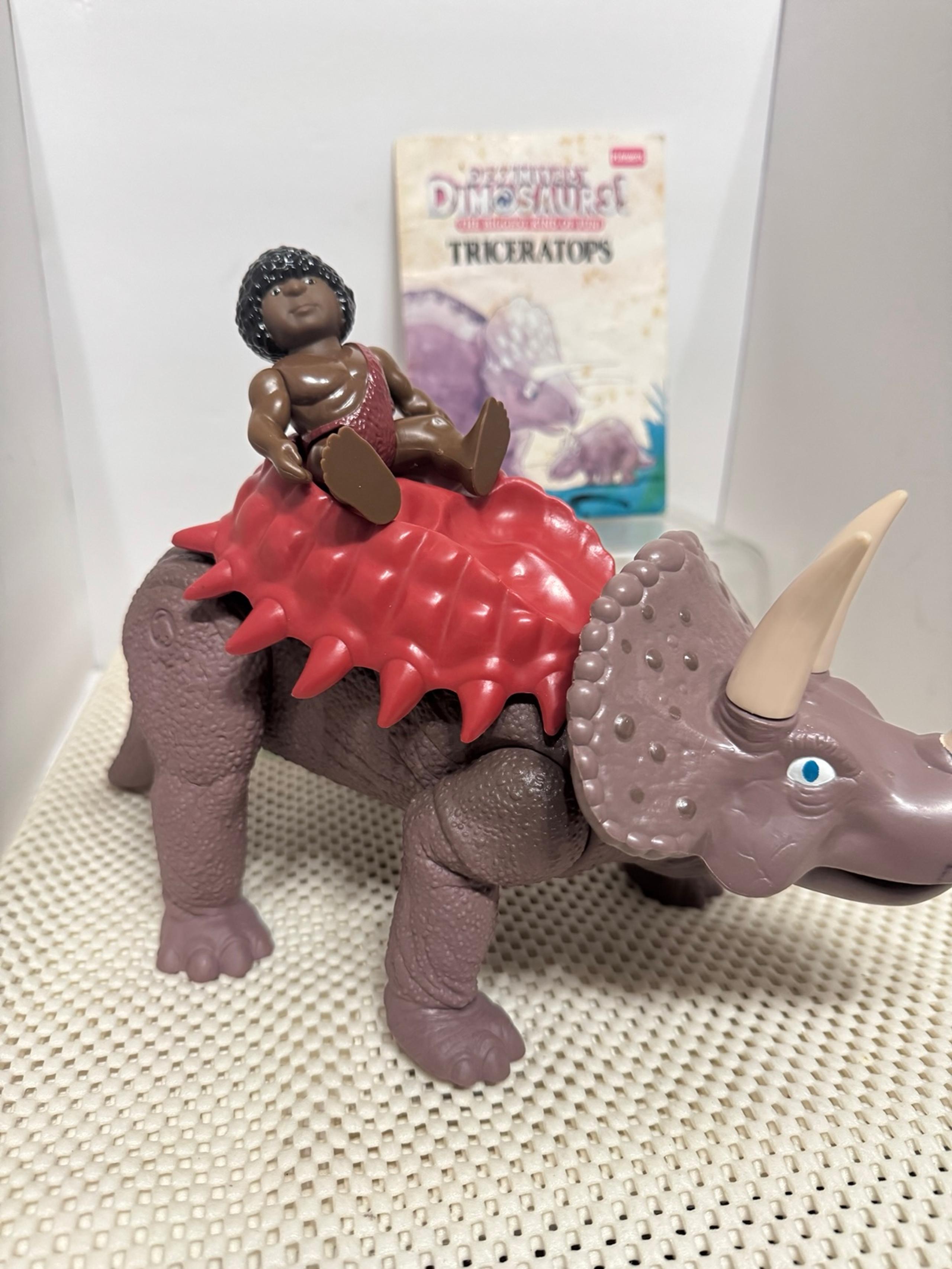 Playskool Vintage Definitely Dinosaurs Dozer Triceratops, Saddle & Caveman 1987