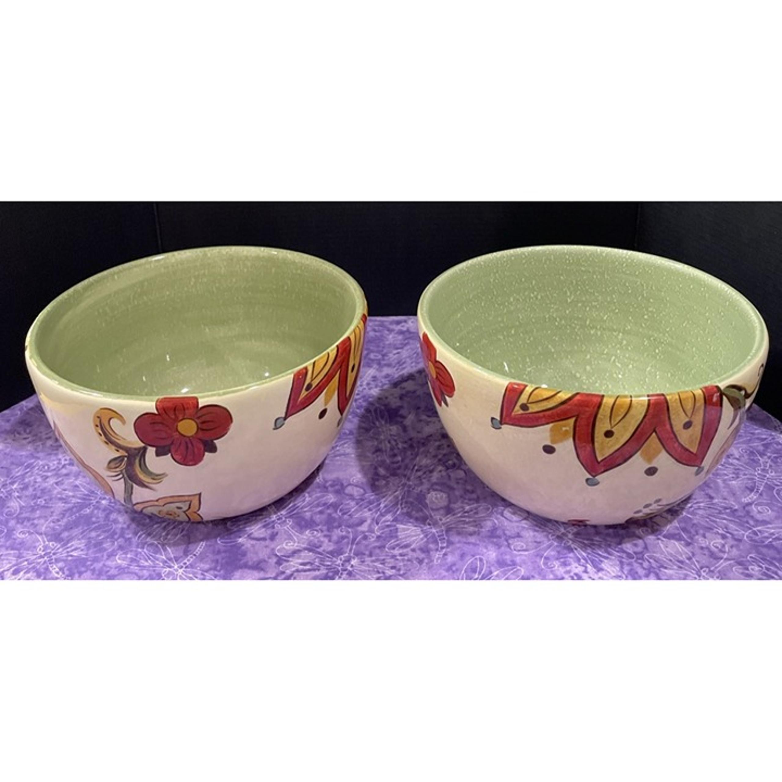 Pier 1 Imports Carynthum Floral HandCrafted Soup Cereal Bowls Bowl 6" Set of 2