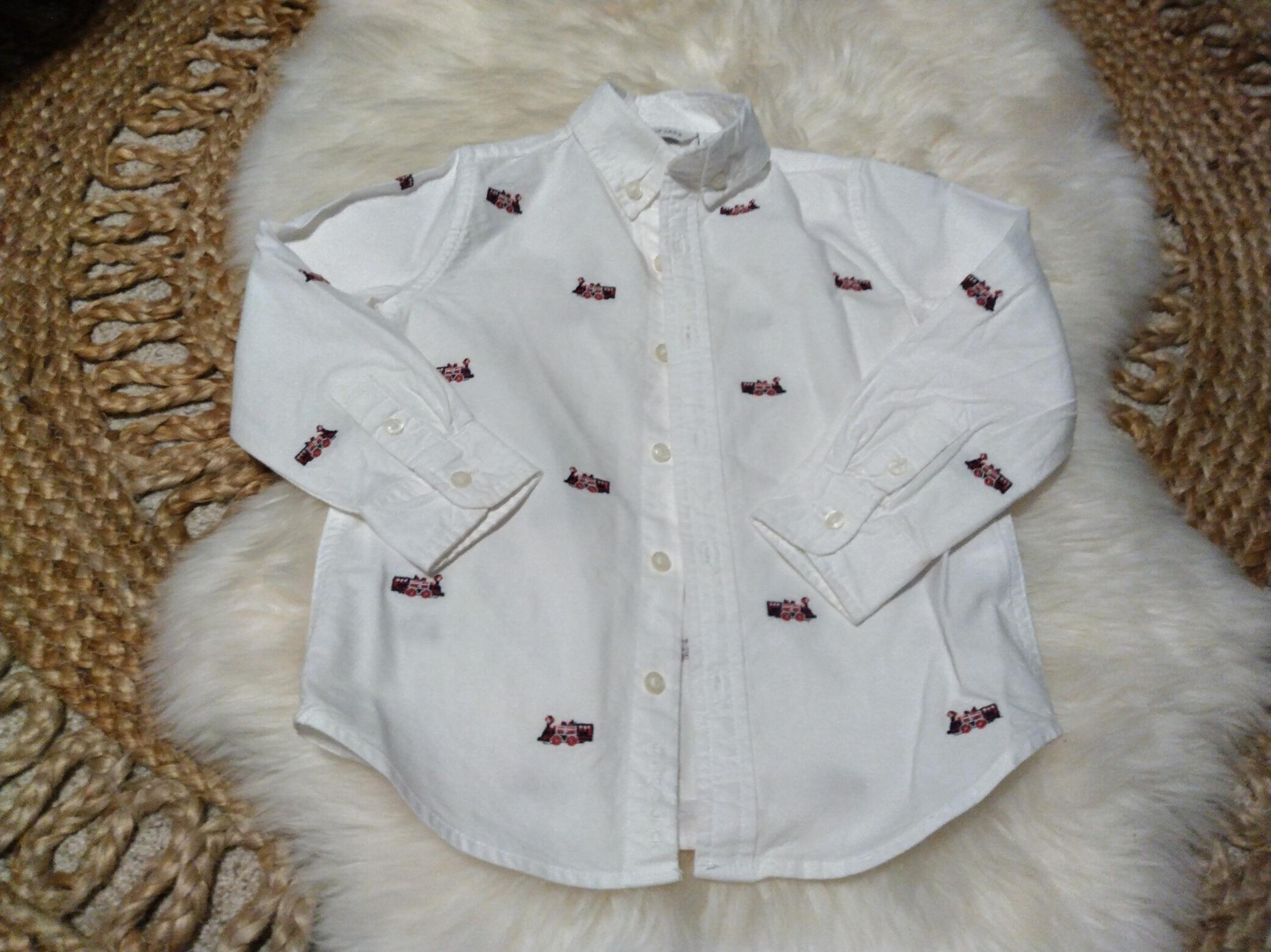 Janie and Jack The Embroidered Train Oxford Shirt Size 4