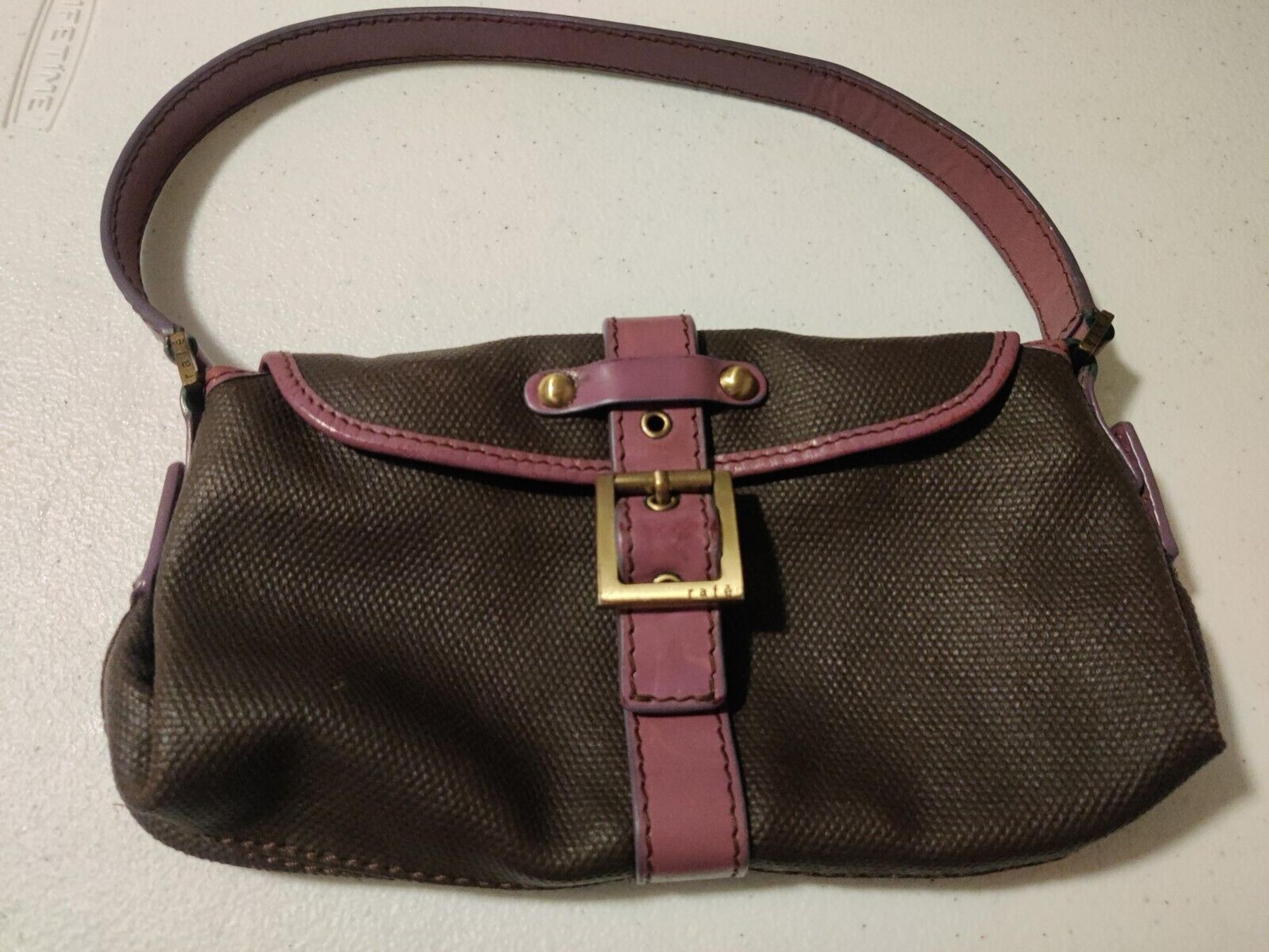 Rafe NY Pink Purple Brown Leather Shoulder Bag Handbag Dust Cover Drawstring