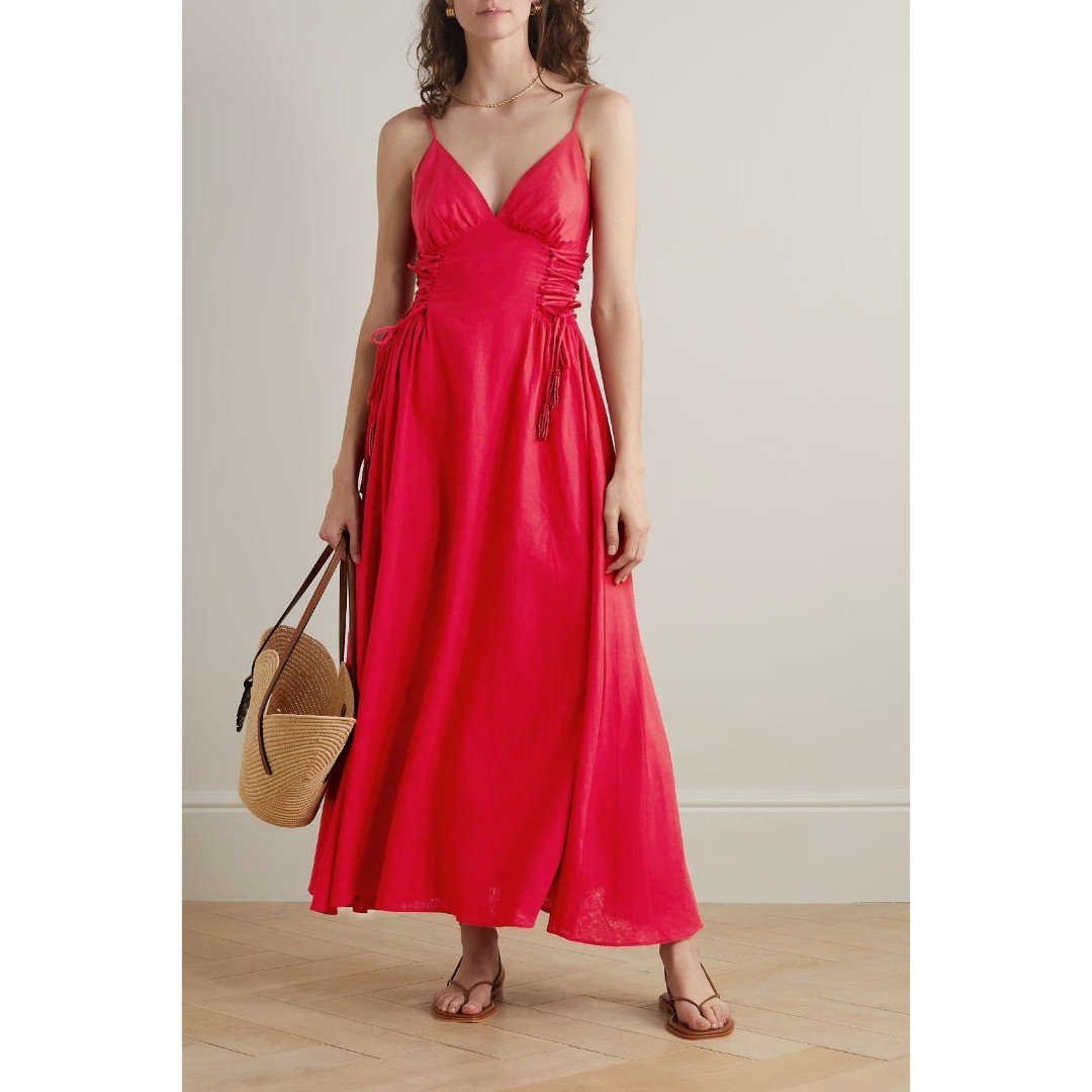 NWT Farm Rio Linen Blend Lace Up Midi Dress - Size L