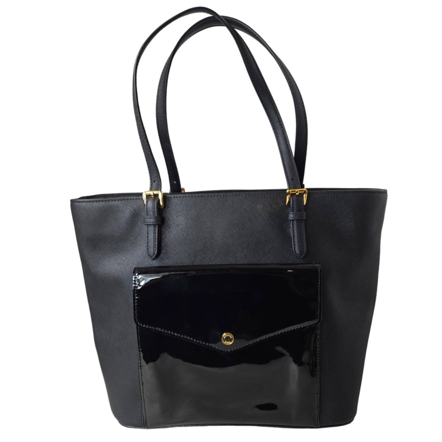 Michael Kors Black Jet Set Purse Large Patent Leather Pocket Minimalist Tote