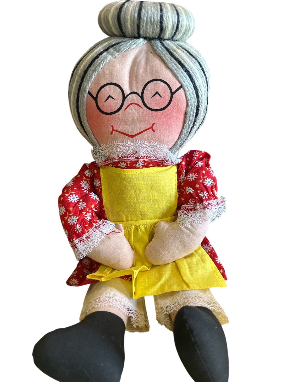 vintage Raggi Gramma cloth rag doll from Amsco Toys, likely from the 1960s. Here