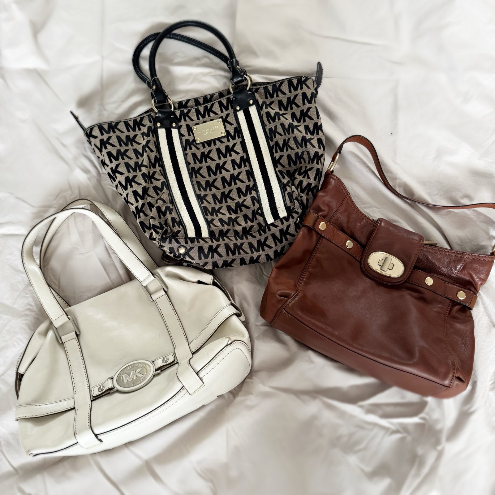 Michael Kors Purses Bags set of 3 leather and canvas tote shoulder bags