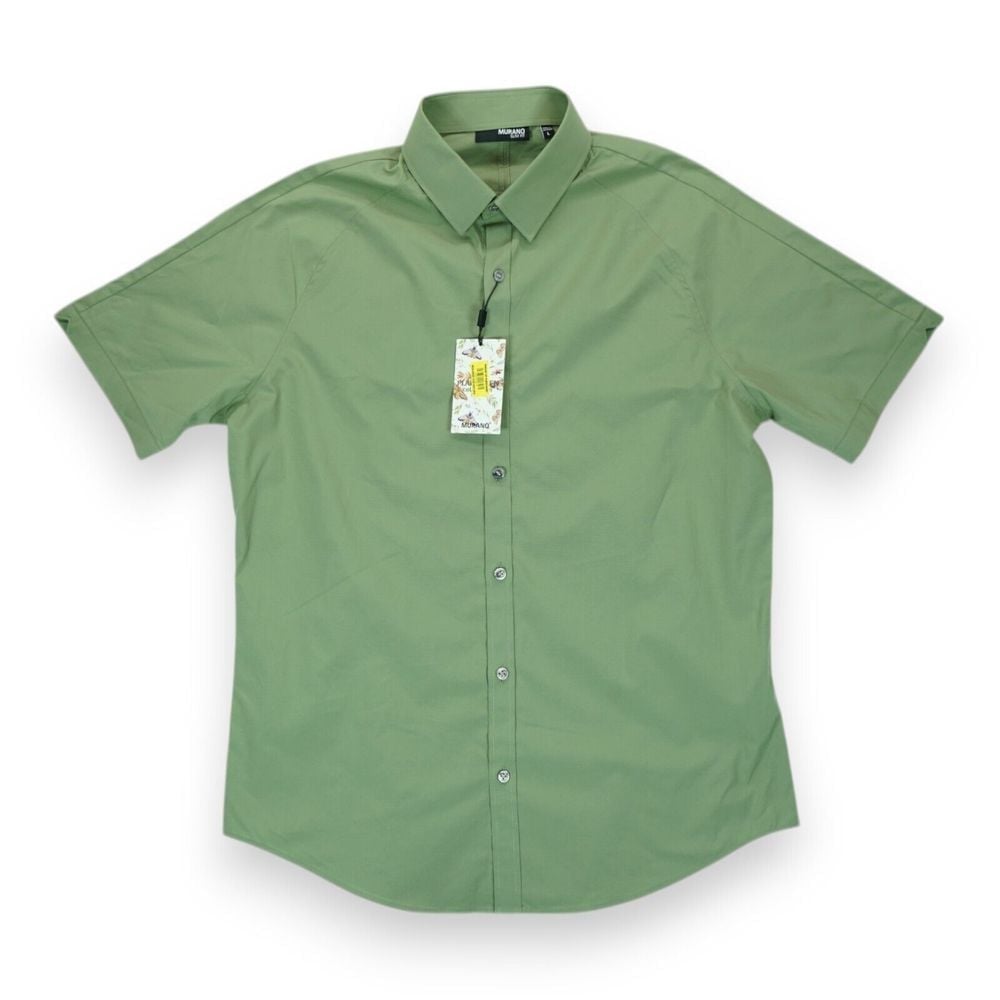 NWT Murano Slim Fit Men's Shirt Large Short Sleeve Button Up Green