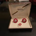 Vintage Mid Century Swank Orange Enamel Cuff Links with Original Box