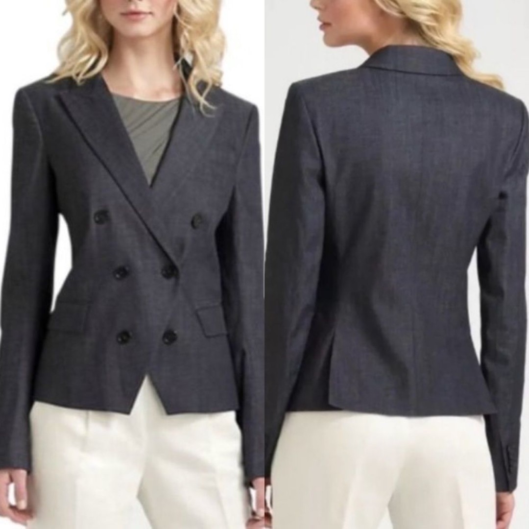 Theory Turnin Double Breasted Cropped Blazer Dark Denim Sz 6