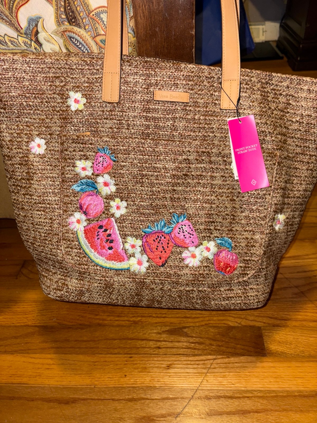 Vera Bradley Embroidered Straw Tote NWT
