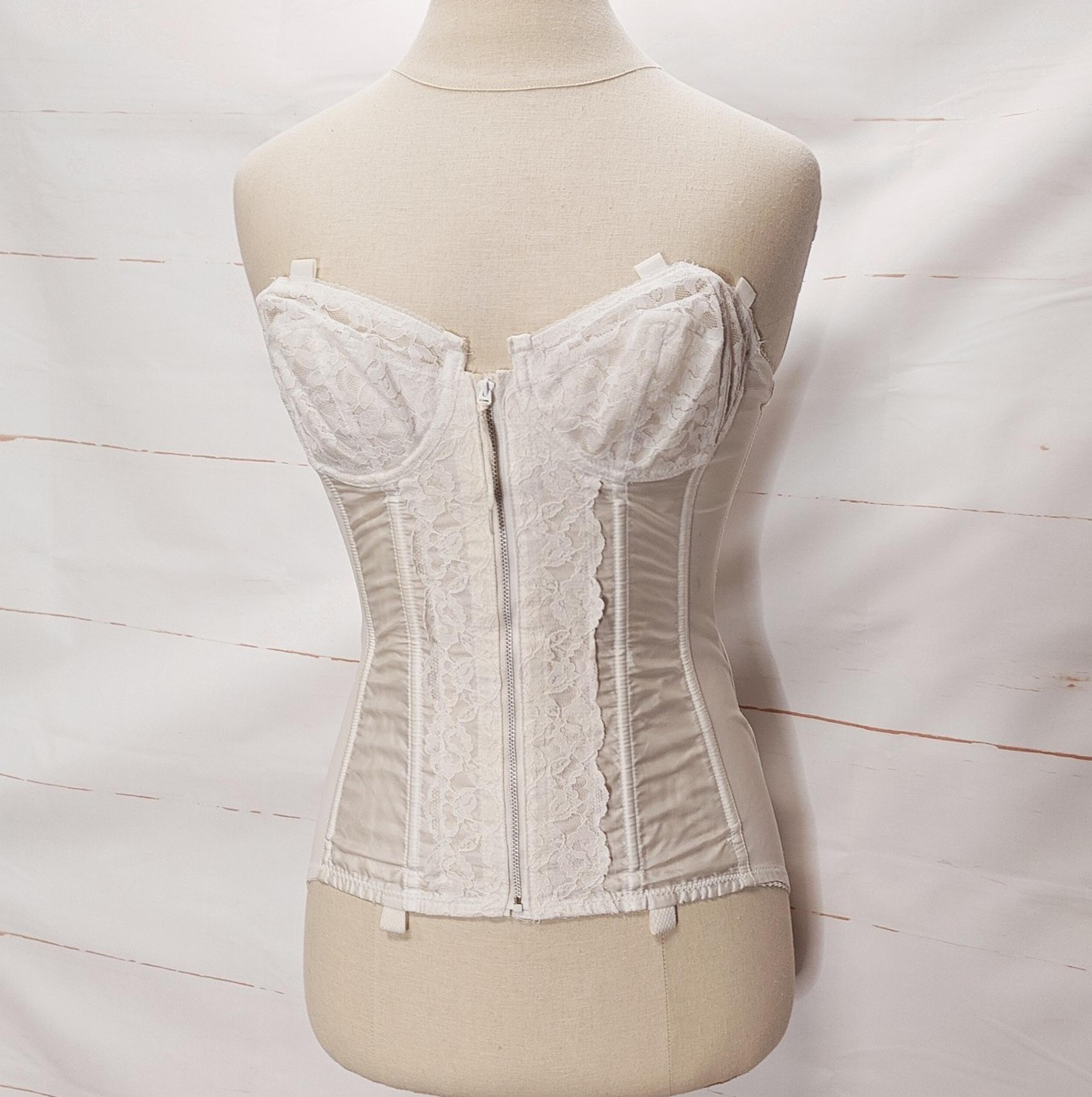 Vintage JcPenney Adonna Longline Corset Style Shaper With Boning 34B White Lace