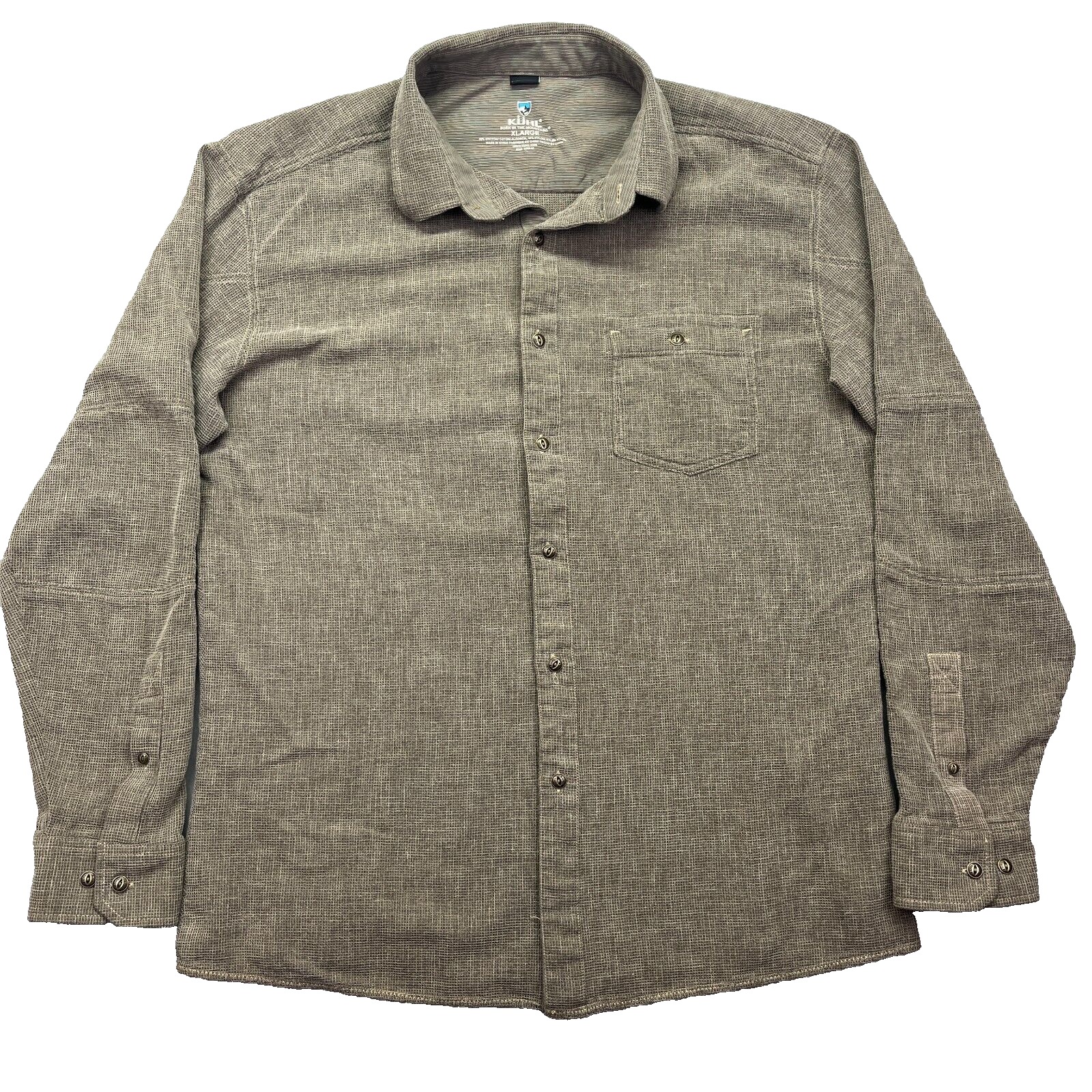 Kuhl Shirt Adult XL Grey Cotton Nylon Blend 5 Panel Long Sleeve Born in Mountain