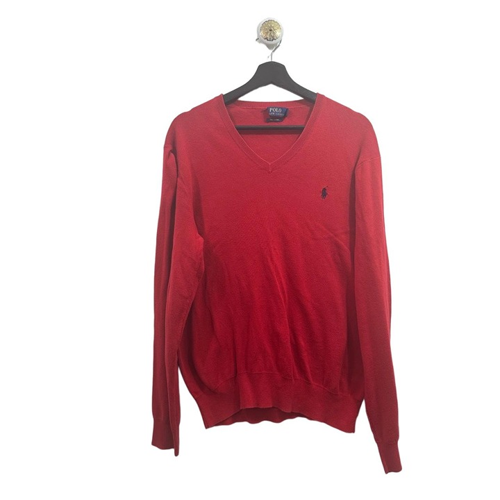 Polo Ralph Lauren Sweater Mens Size Large Red V Neck Long Sleeves