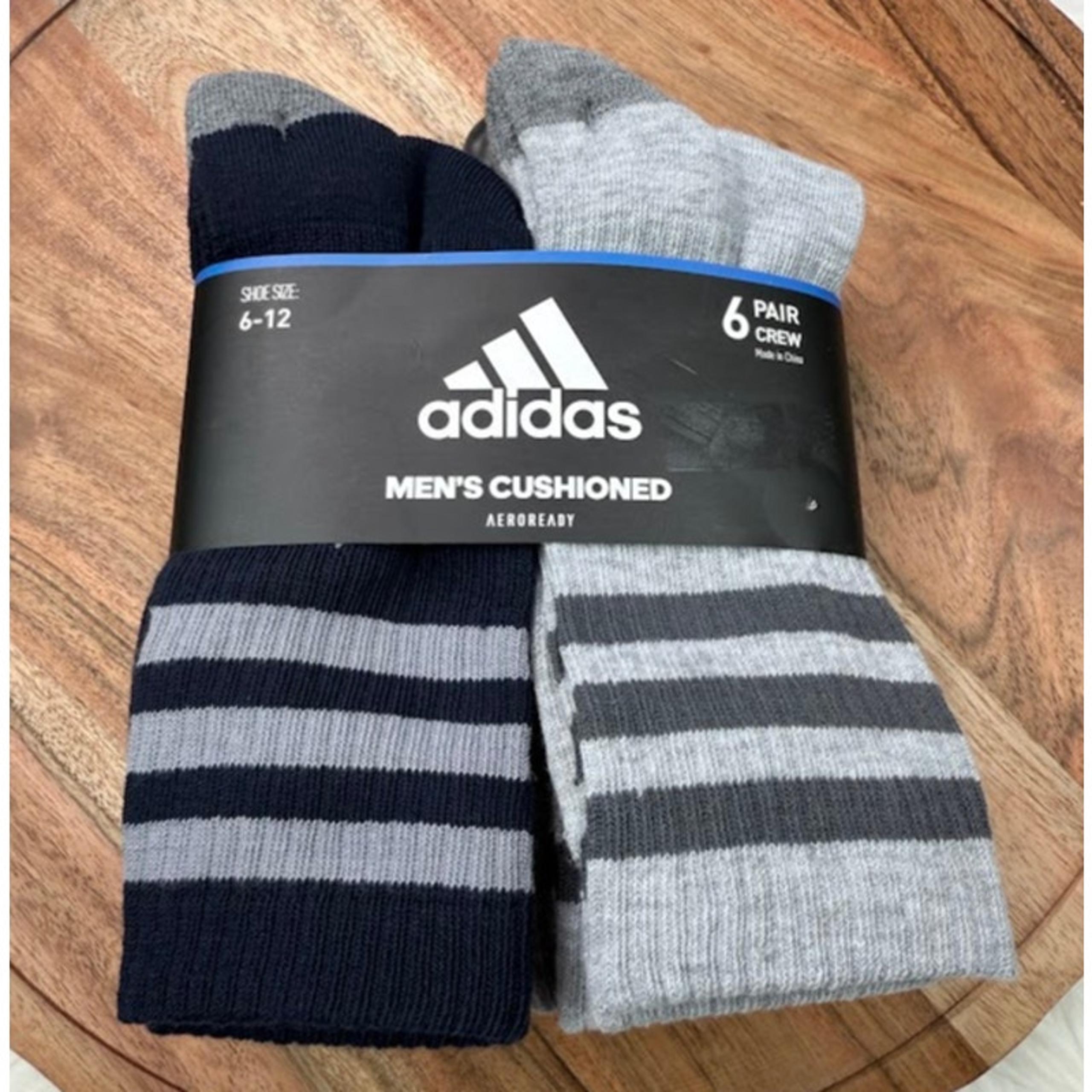 Adidas Men’s Cushioned 6 Pair Crew Socks Ink Blue/Gray Logo Aeroready Sz 6-12