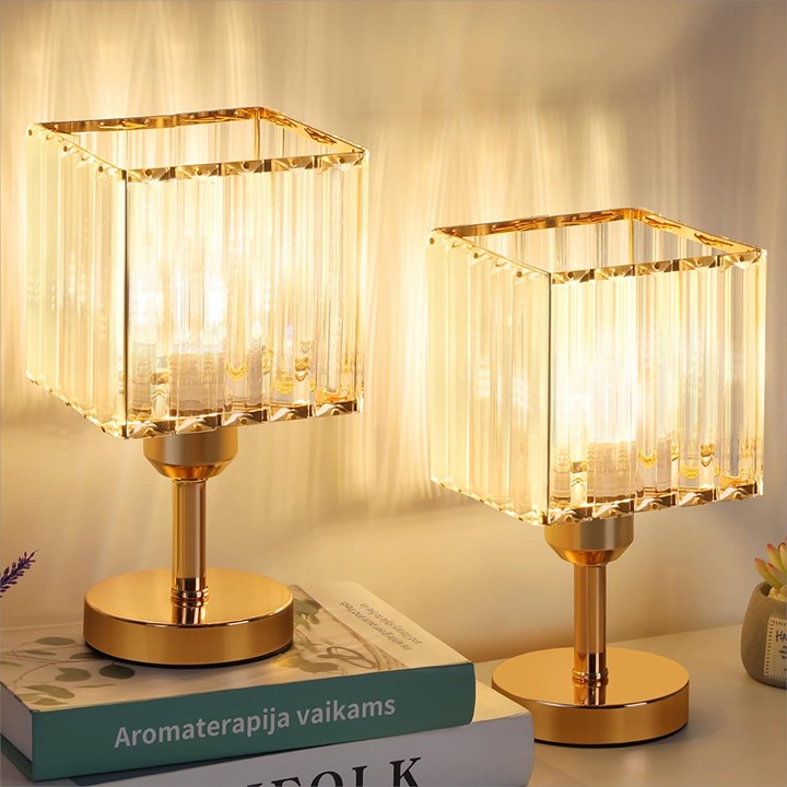 Small Table Lamp Gold Lamps Set of 2 with Crystal Lampshade and Stable
