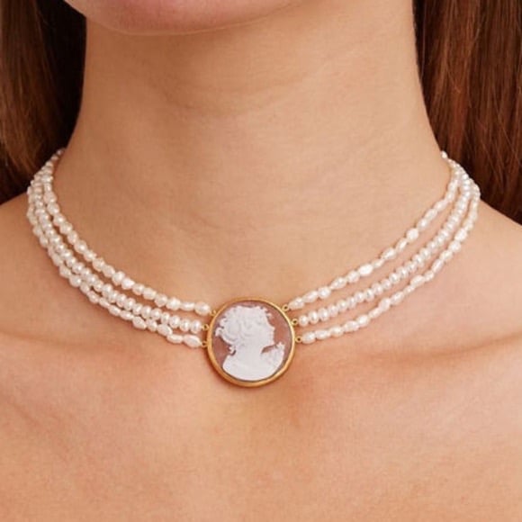NWT CHAN LUU WHITE PEARL CAMEO CHOKER NECKLACE 295