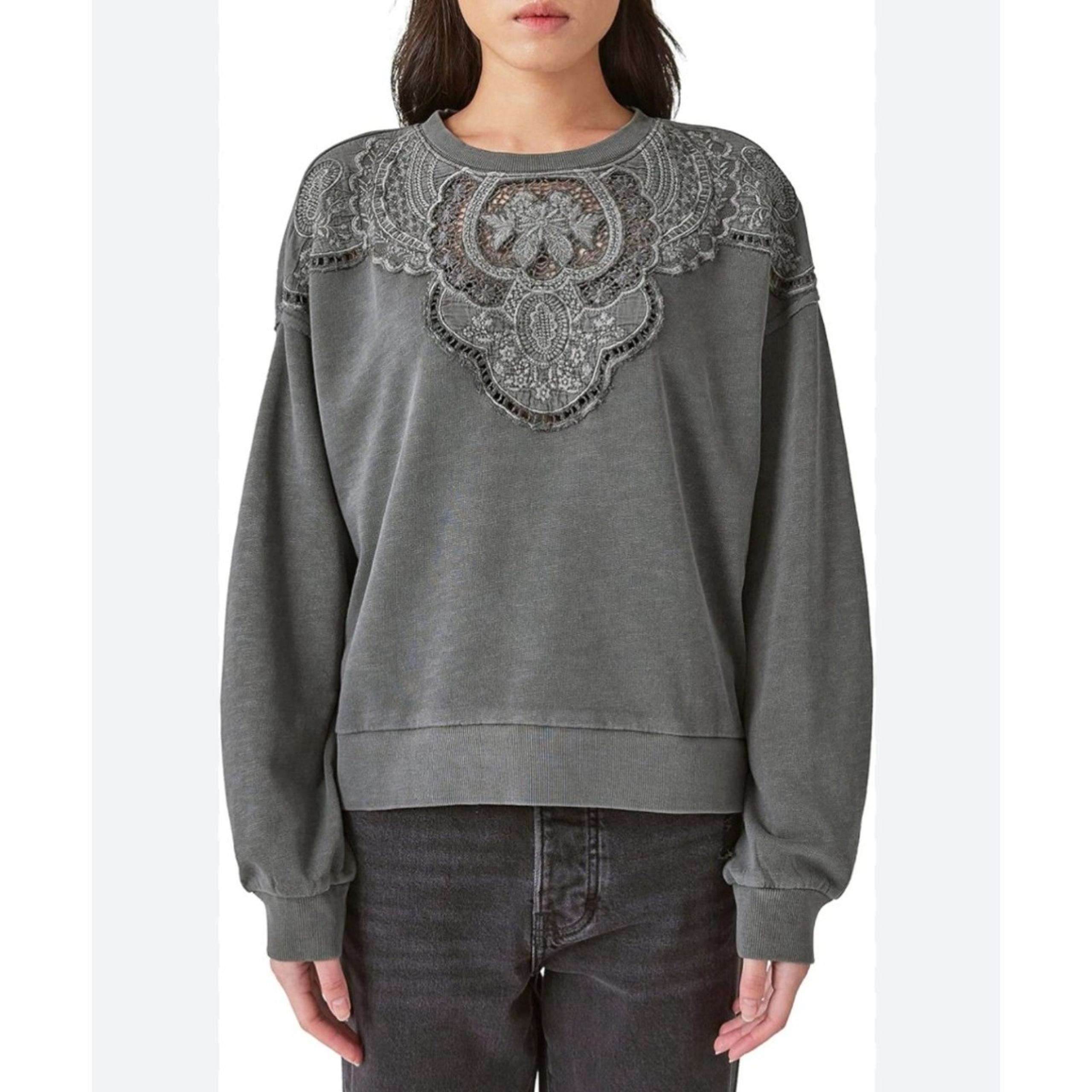 Lucky Brand Women's Cotton Cutwork Pullover Schiffley Sweatshirt Boho Top SIZE L