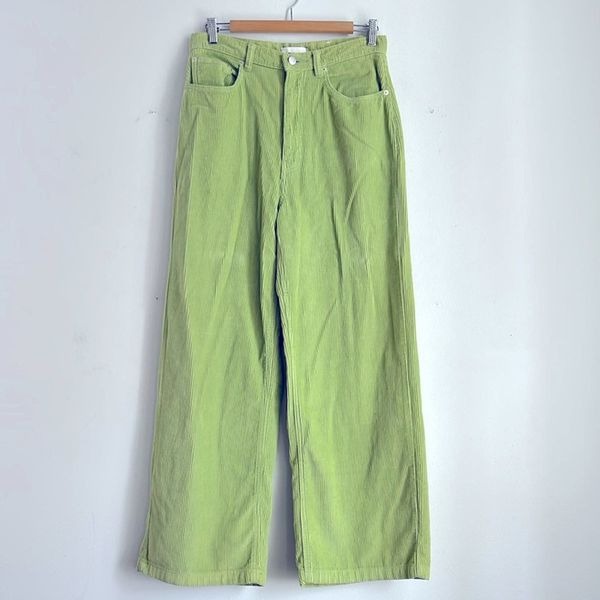 UO BDG wide tooth corduroy lime green wide leg pants sz 30