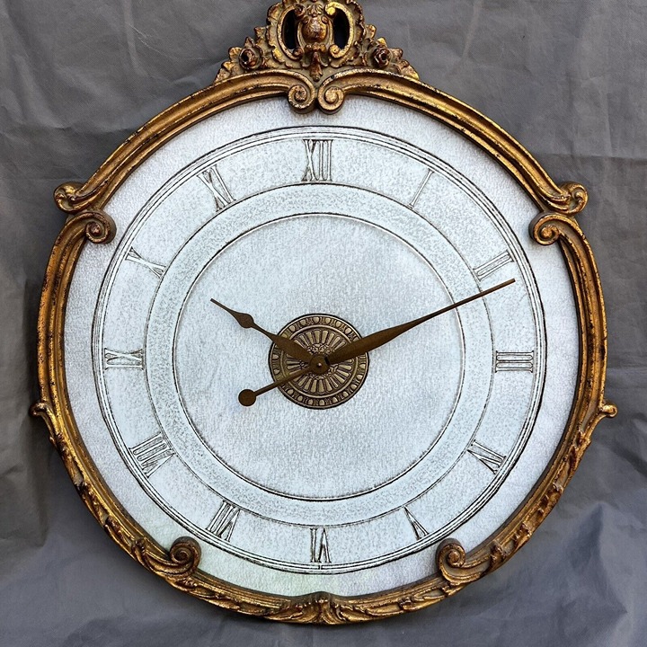 French Country Scrolled Gold Blue Large Hanging Wall Clock 31.75 Cinderella