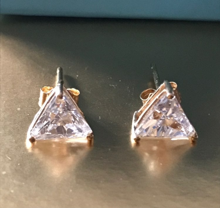 14K Yellow Gold 7.5 mm CZ Trillion Post Earrings
