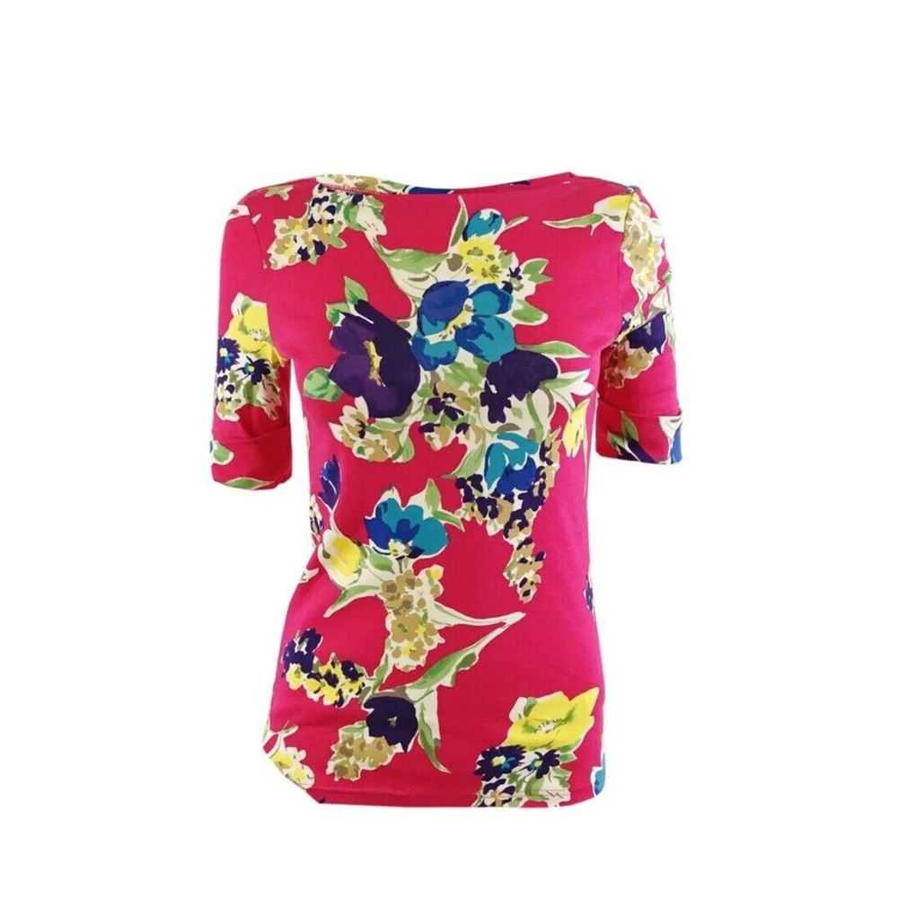 Lauren Ralph Lauren Black Label Stretch Cotton Boatneck Top (S/P, Pink Multi)