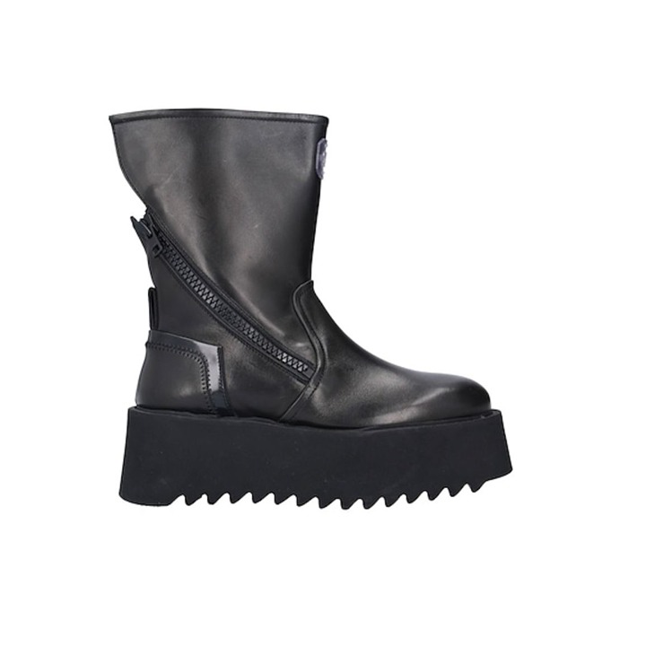 BRUNO BORDESE Black Leather Platform Zip Detail Combat Ankle Boots Size 37 7