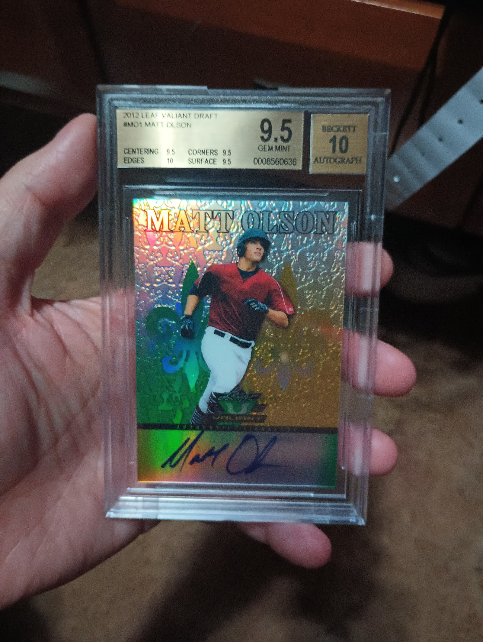 2012 Leaf Valiant Draft Matt Olson #VA-MO1 Auto BGS 9.5 10 Beckett Graded