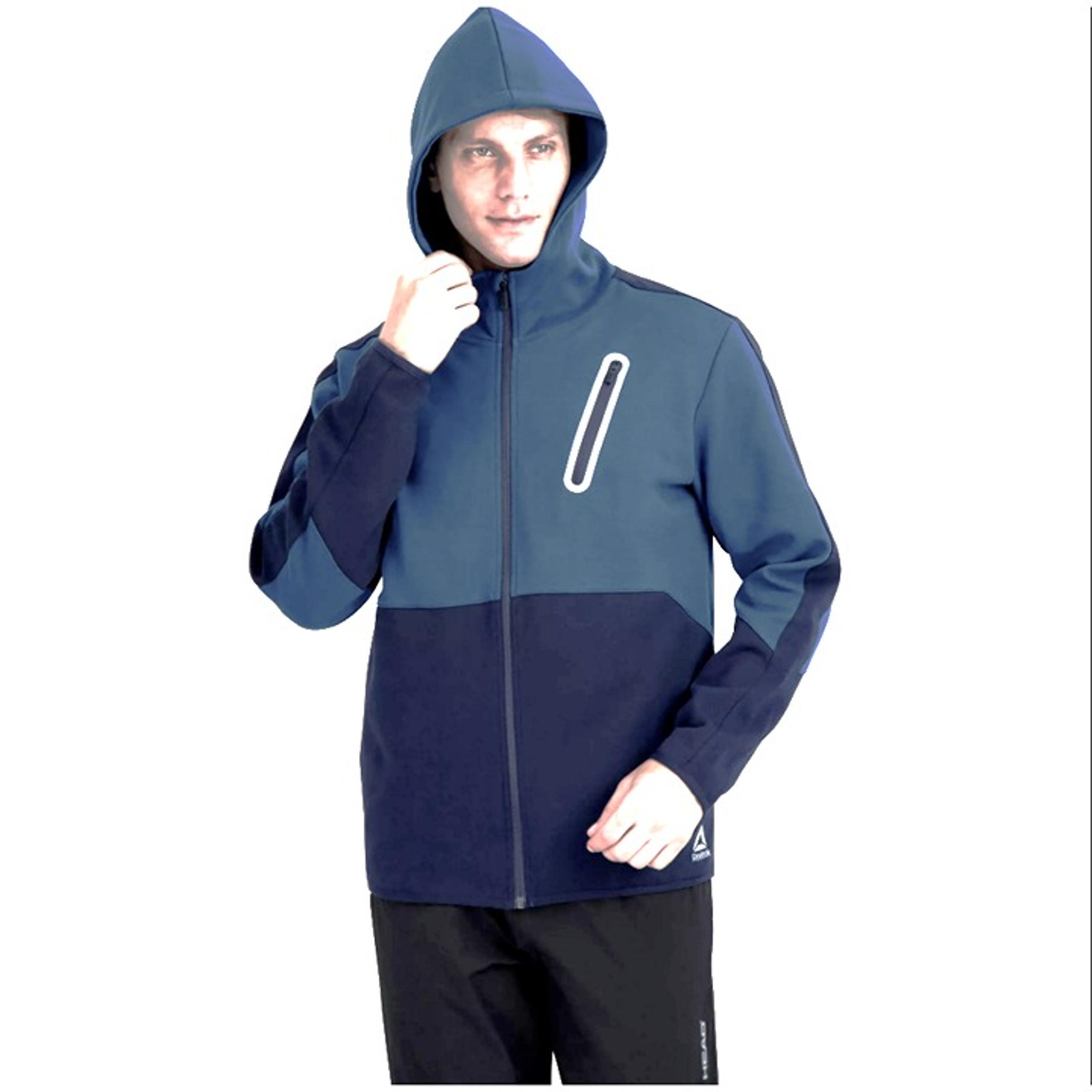 Reebok Mens Blue Colorblocked Full Zip Hoodie Rain Weather Jacket Size Small NEW