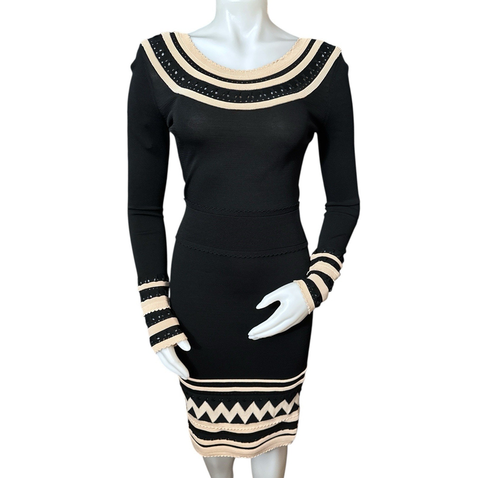 Temperley London Dina Fiftted Dress Black Beige xs NWT ( Flaw)