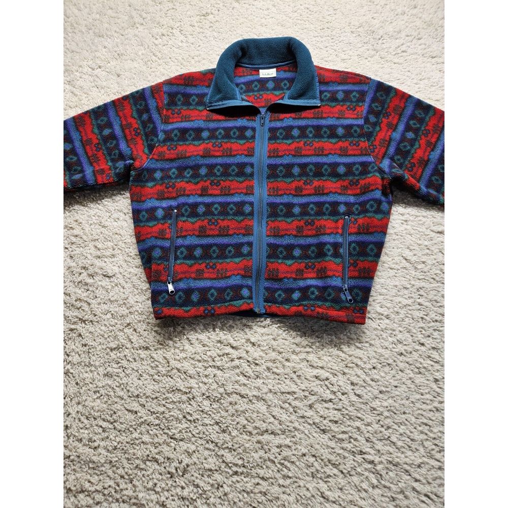 Vintage LL Bean Aztec Southwestern Pattern Fleece Full Zip Jacket Est Size ~ M