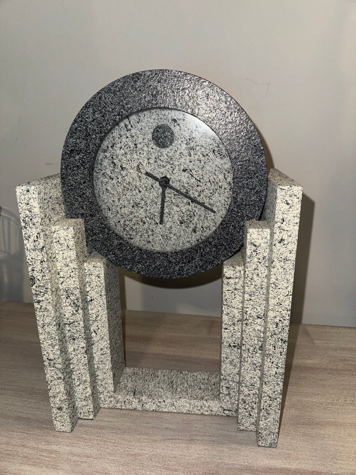 Empire Art Products Art Deco Mantle Clock Gray Faux Granite, NY 1980s