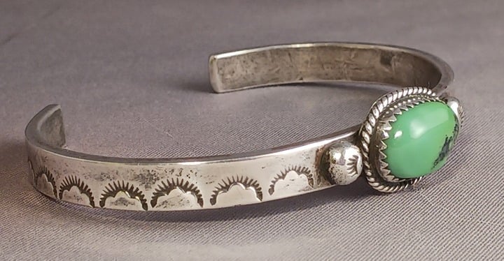 Vintage Navajo Sterling Silver & Gaspeite Cuff Bracelet