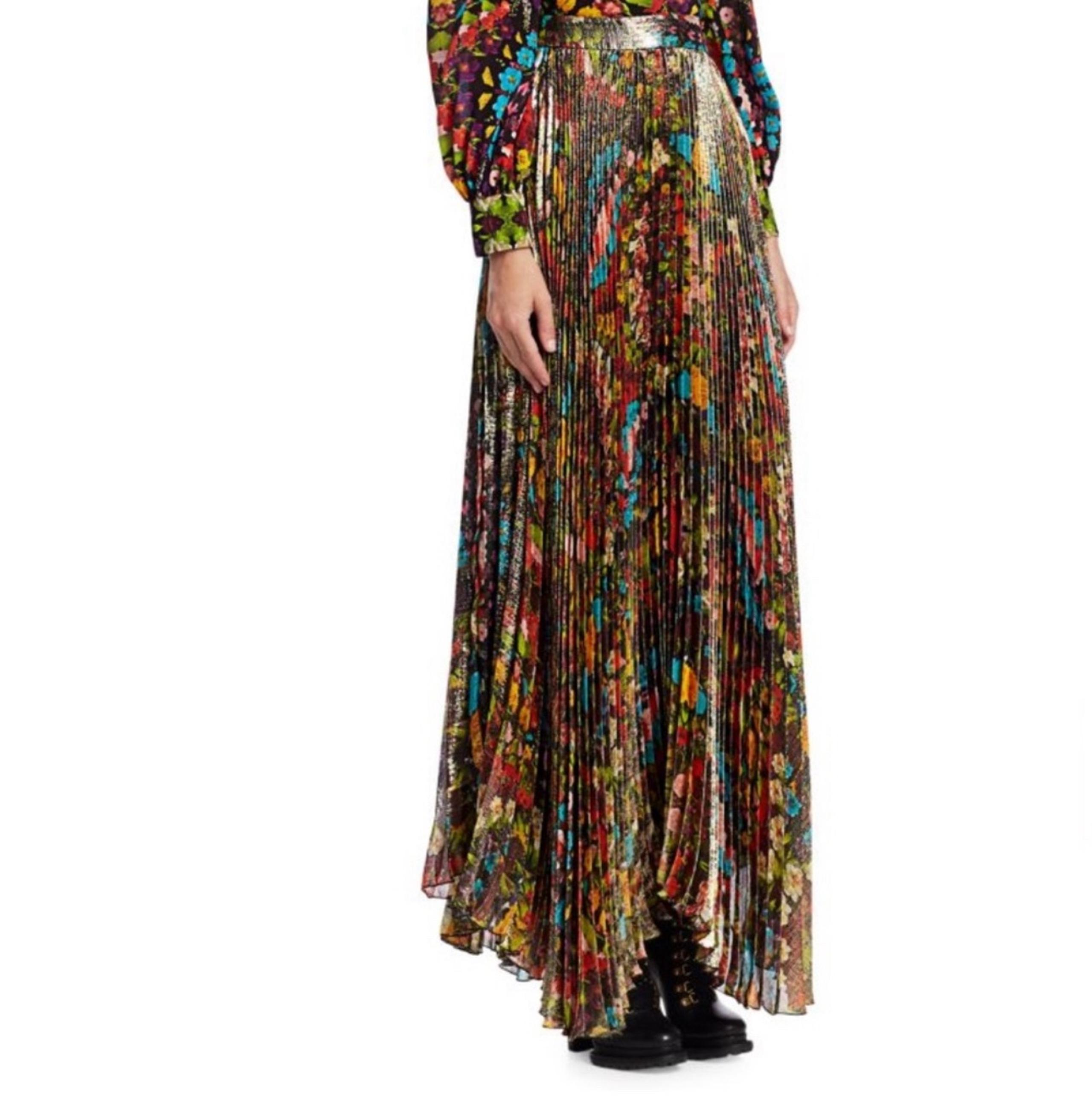 ALICE + OLIVIA Katz Floral Pleated Maxi Skirt