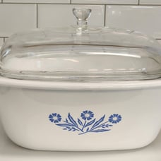Vintage 3-Piece Corningware Blue Cornflower Square Dutch Oven w/Glass Lid, Rack