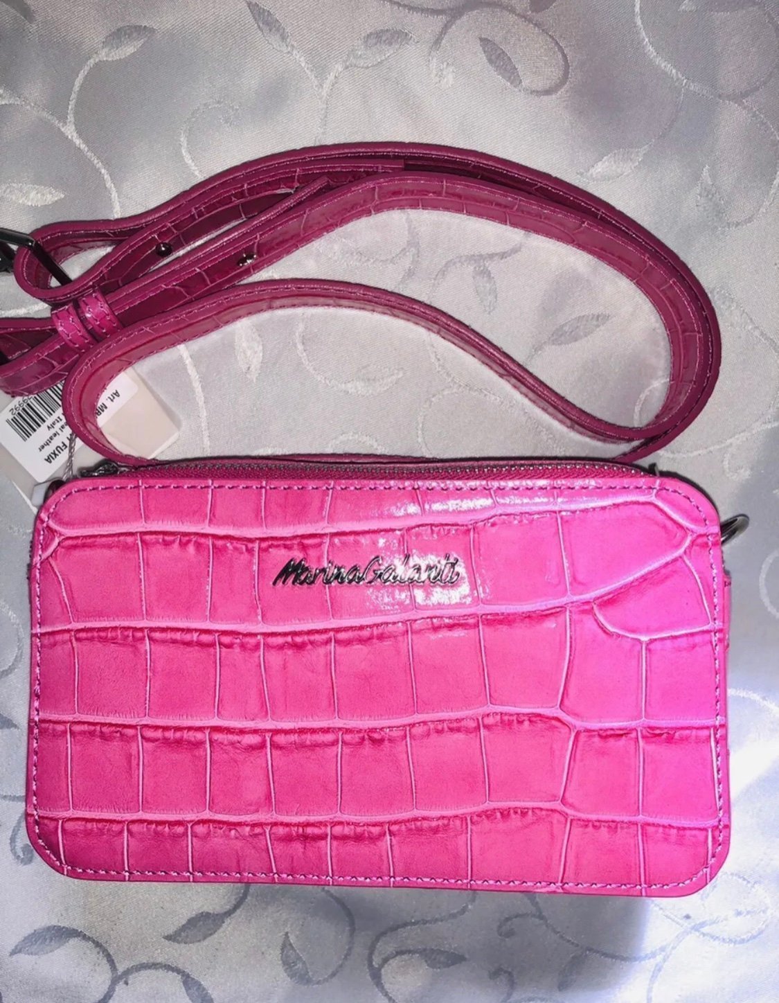MARINA GALANTI ITALIAN CROCO LEATHER CROSSBODY BAG SMALL FUCHSIA