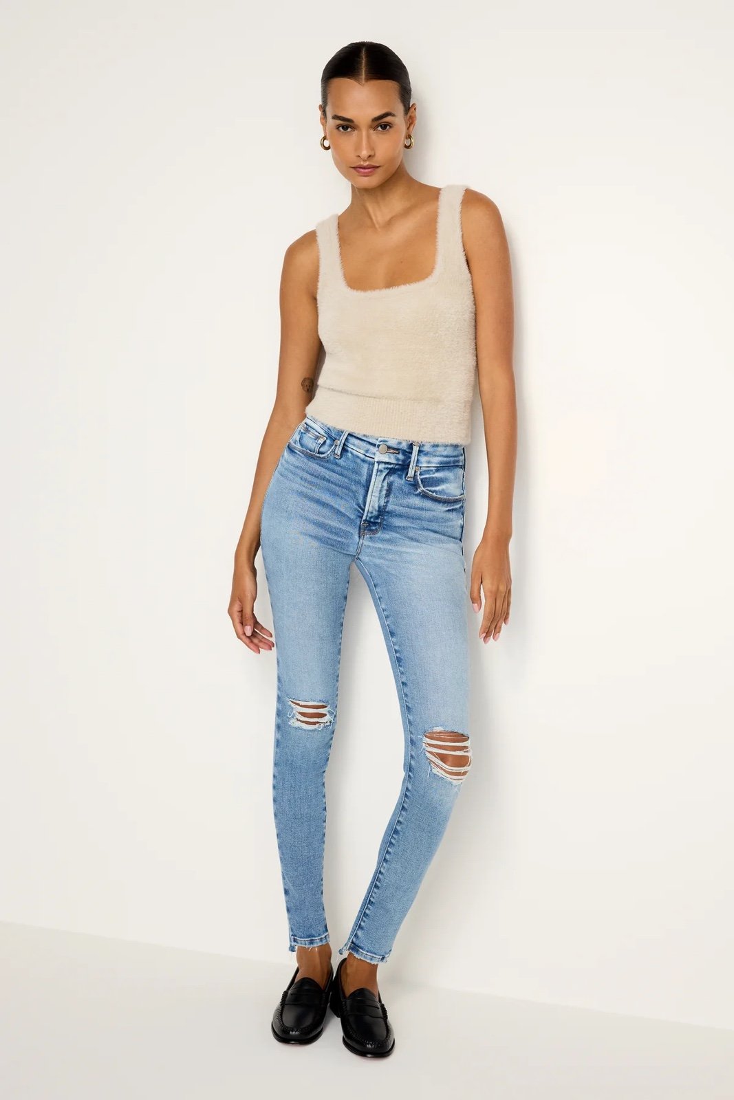 Good American soft tech skinny jeans
