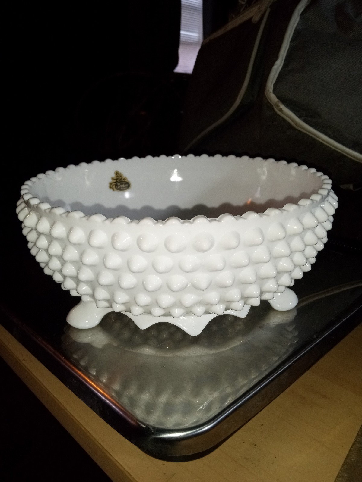 Vintage Authentic Fenton Handmade Milk Glass Hobnail Bowl
