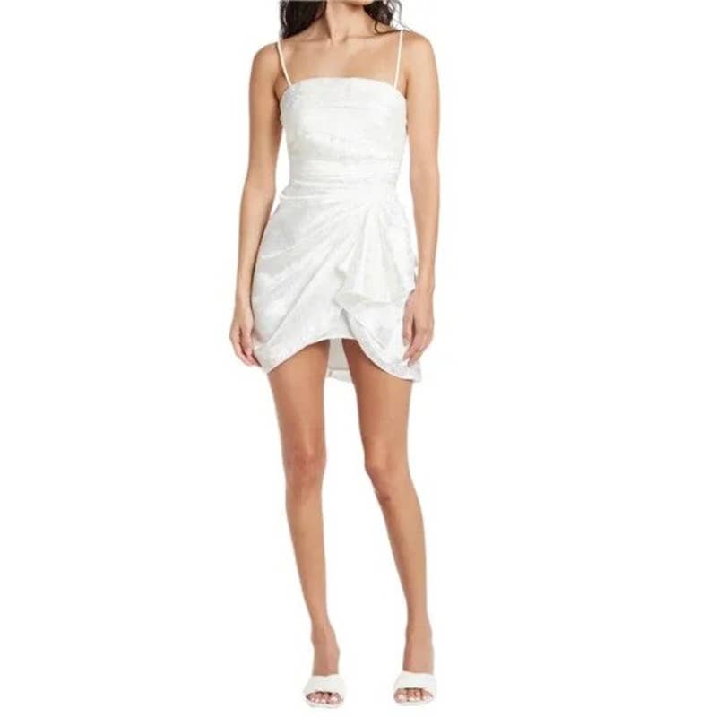 New Ronny Kobo June Draped Floral Cocktail Dress Satin White Women's Size S