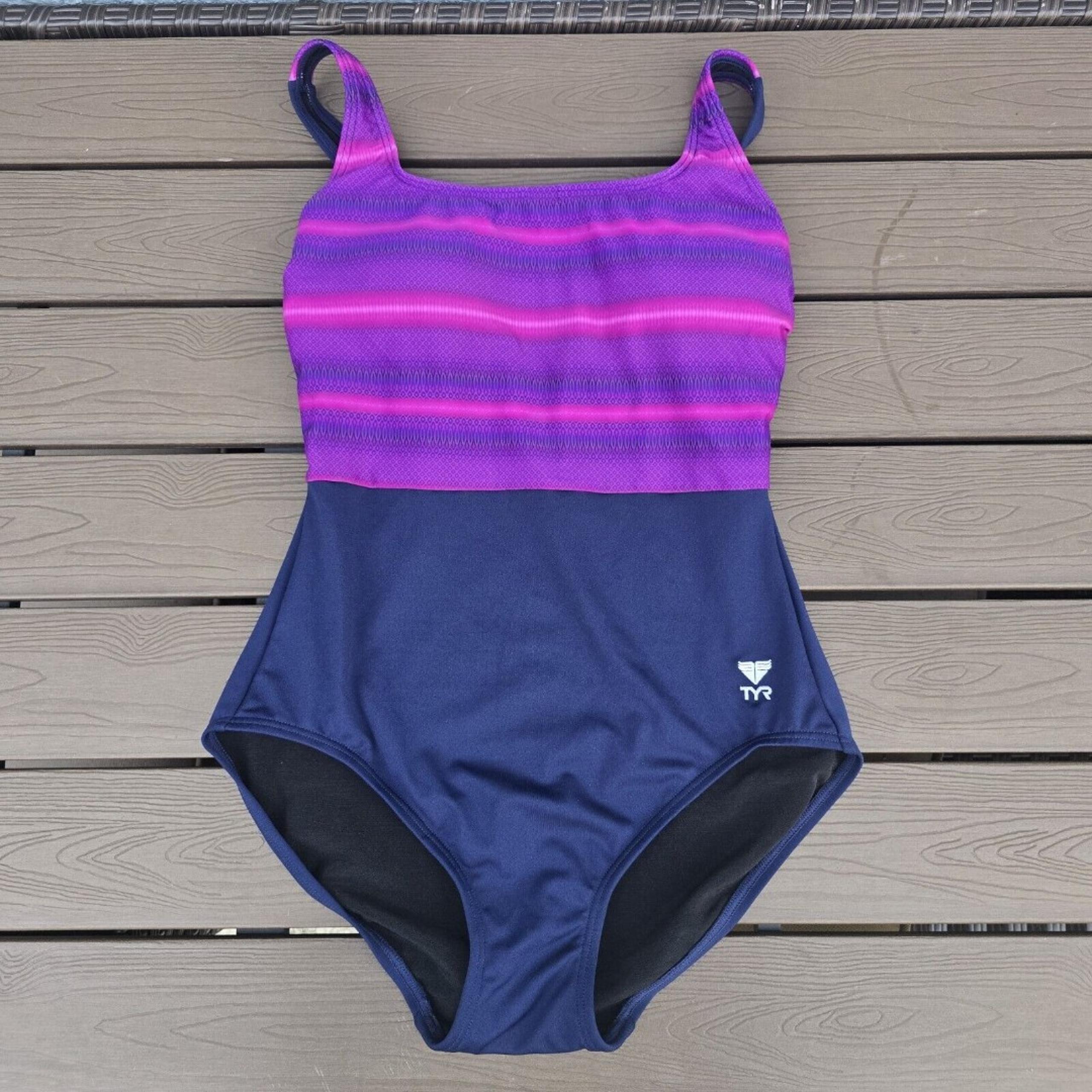 TYR Durafast Women's TRAMONTO Scoop Neck Controlfit Purpl 1 Pc Size 8 New Sample