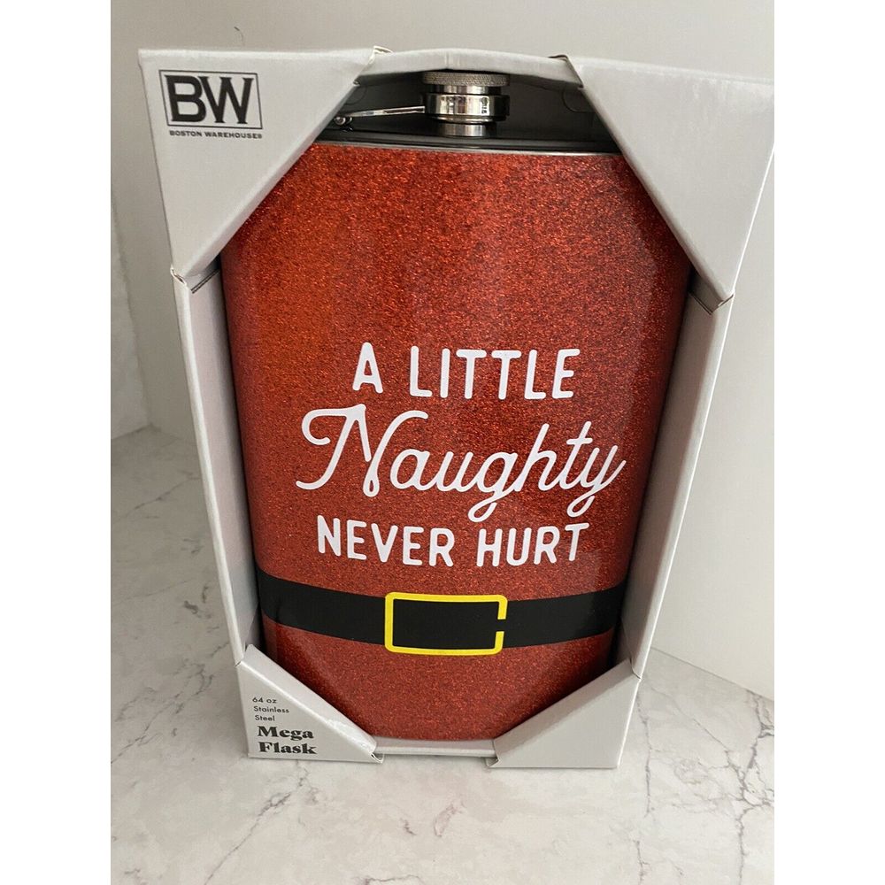 Large Flask Novelty 64 Oz Stainless Steel Christmas Sparkle Spirit New In Box