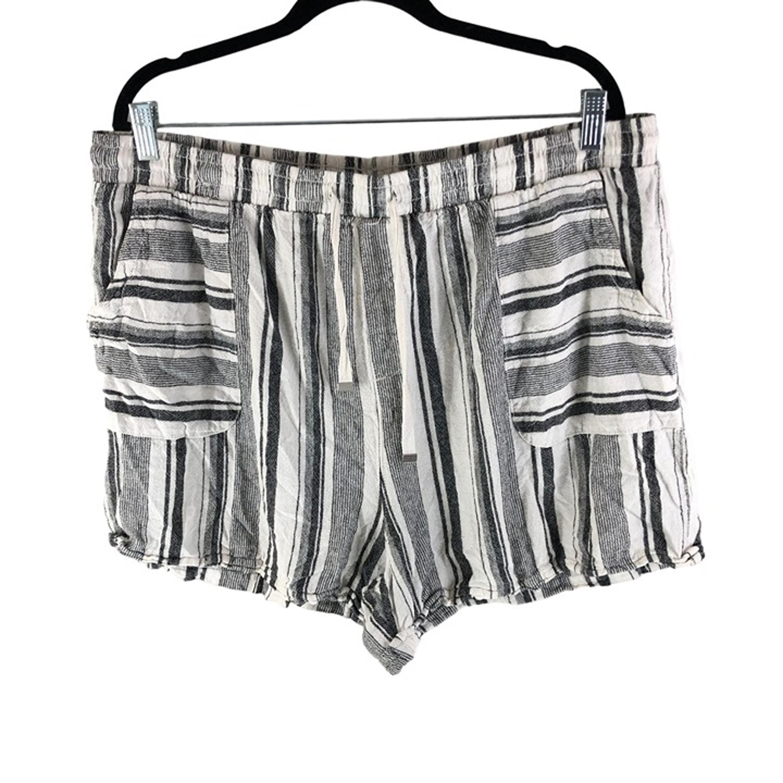 Time And Tru Womens Striped Linen Blend Shorts Black White XXL