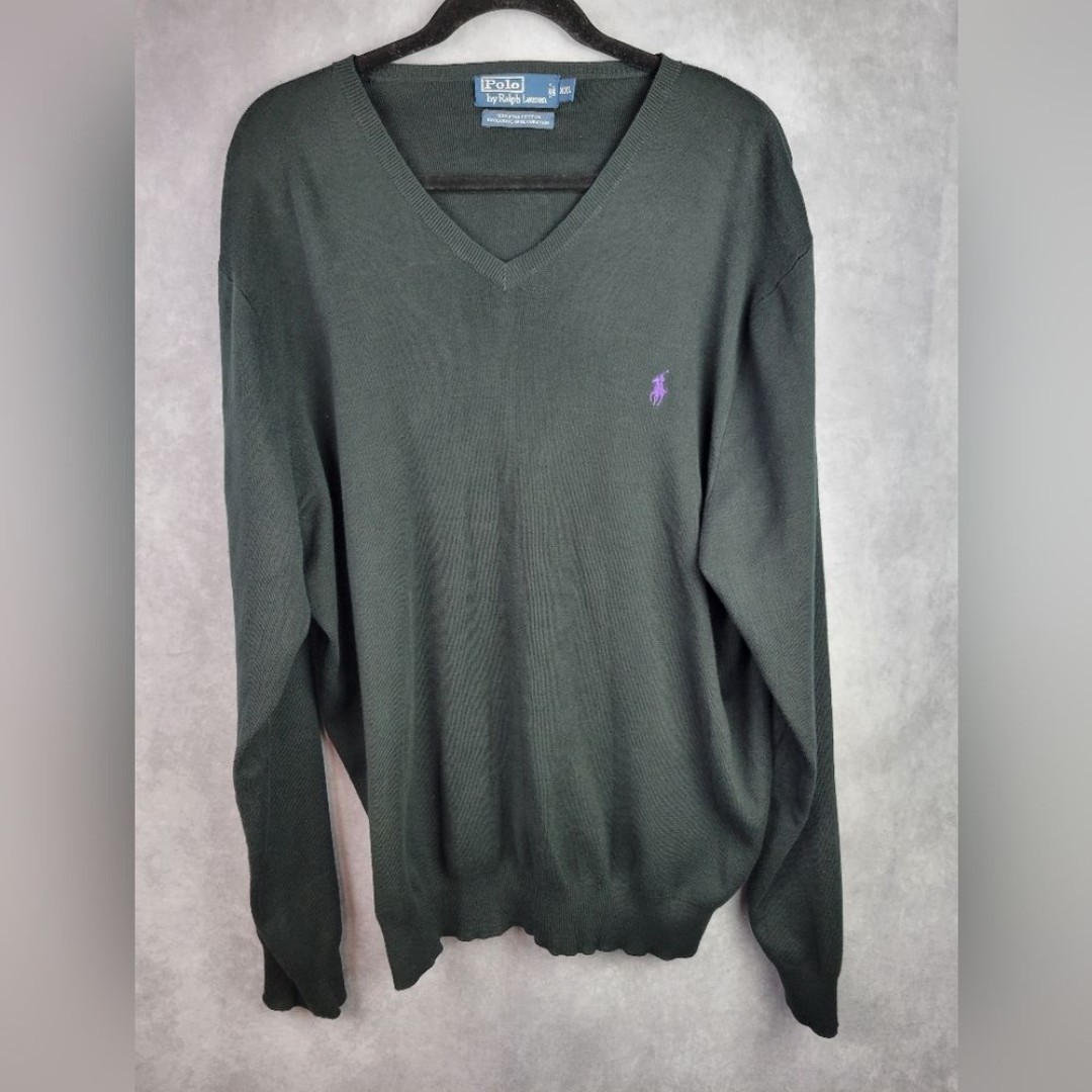 Polo by Ralph Lauren Black Pima Cotton Sweater Vneck Men's Size XXL