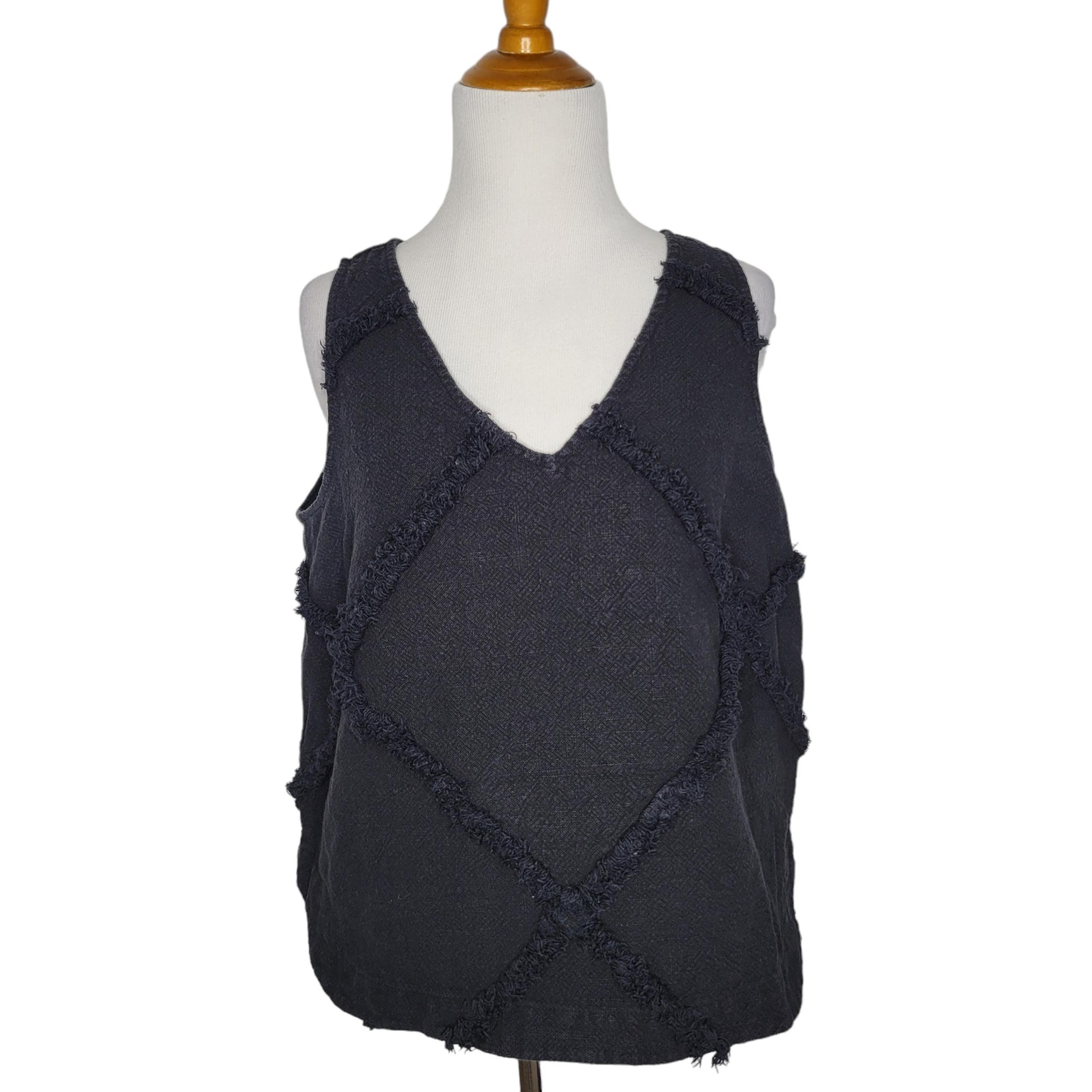 Anthropologie HD in Paris Linen Cross Hatched Tank V Neck Boxy Women 6