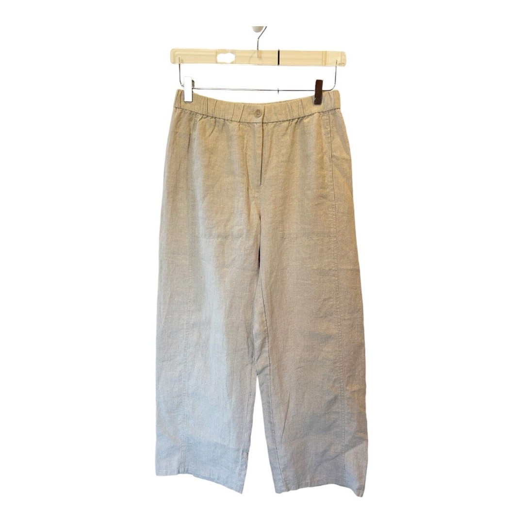 Eileen Fisher Organic Linen Elastic Waist Relaxed Wide-Leg Pocketed Ankle Pants