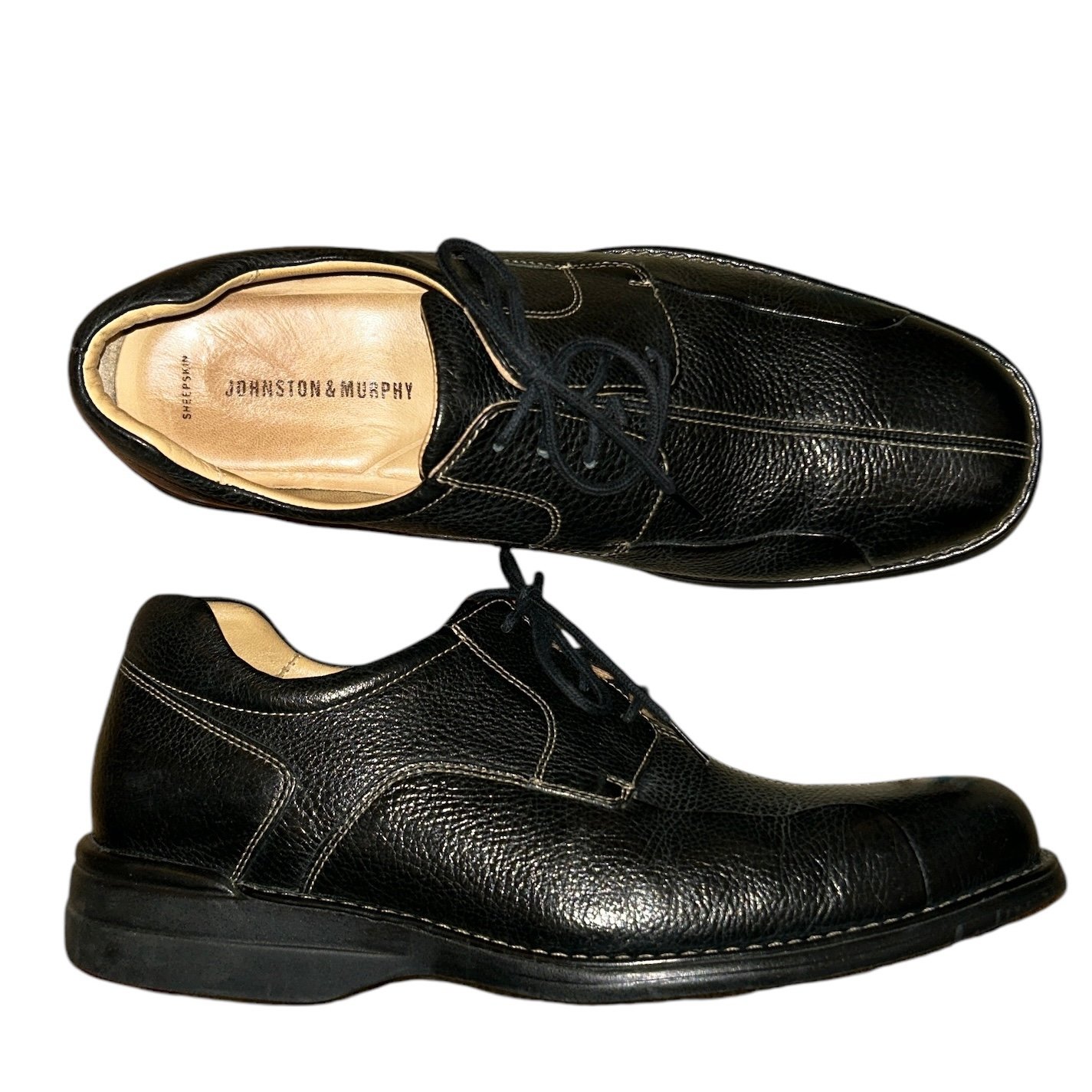 Johnston & Murphy Black sheepskin Leather Schuler Bicycle Oxford Size 11.5