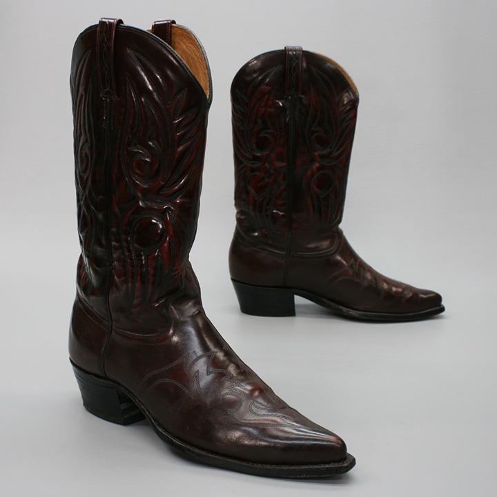 J. Chisholm Men's 10.5 EE Wide Black Cherry Leather Western Cowboy Boots - USA